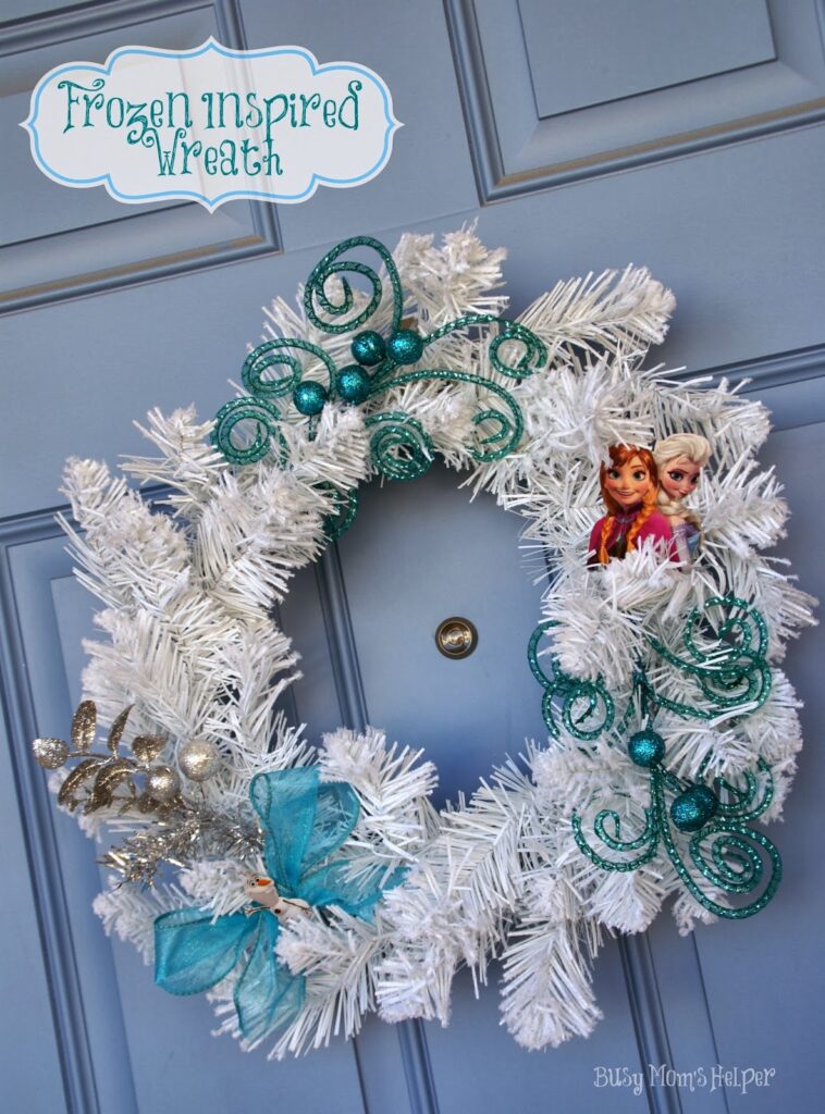 Frozen Inspired Wreath / by www.BusyMomsHelper.com #Frozen #Craft #Wreath #Disney Frozen Inspired Wreath / by www.BusyMomsHelper.com #Frozen #Craft #Wreath #Disney