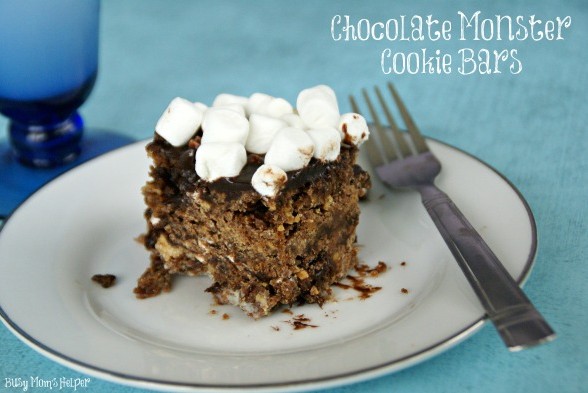 Chocolate Monster Cookie Bars / by www.BusyMomsHelper.com #chocolate #cookies #dessert
