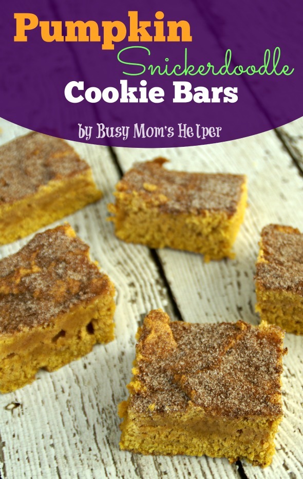 Pumpkin Snickerdoodle Cookie Bars / by Busy Mom's Helper #Pumpkin #Snickerdoodle #Cookies #Bars #Dessert