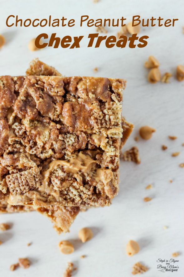 Chocolate Peanut Butter Chex Treats, a gluten-free dessert that will also please a crowd l Steph in Thyme for Busy Mom's Helper