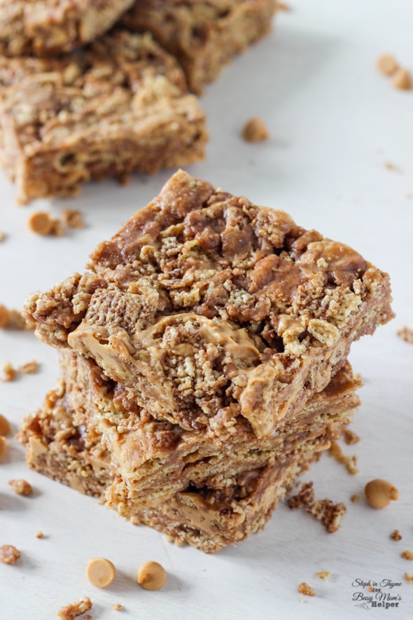 Chocolate Peanut Butter Chex Treats, a gluten-free dessert that will also please a crowd l Steph in Thyme for Busy Mom's Helper