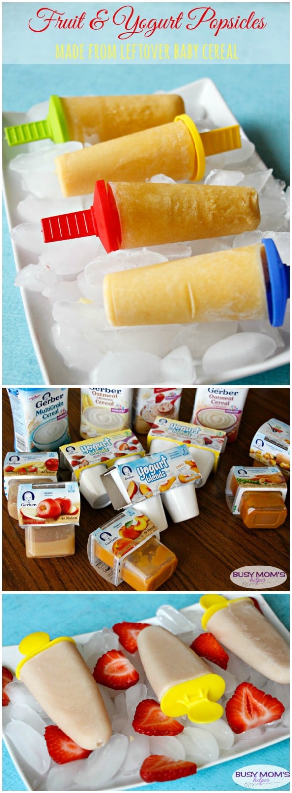 Fruit & Yogurt Popsicles / by BusyMomsHelper.com / Homemade Popsicles / Great recipes for leftover baby food #ad #CookingWithGerber