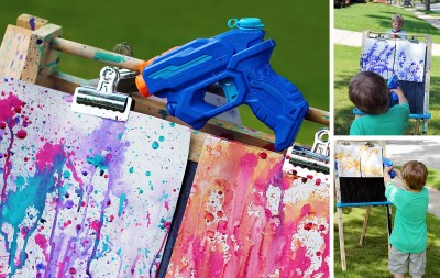 Squirt Water Gun painting with kids