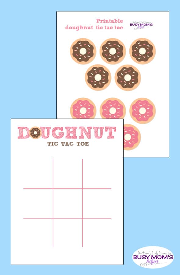 Printable doughnut tic tac toe | One Mama's Daily Drama for Busy Mom's Helper