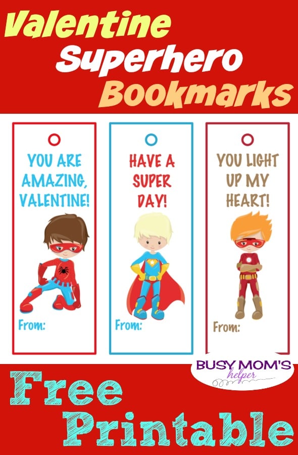 Printable Valentine Superhero Bookmarks