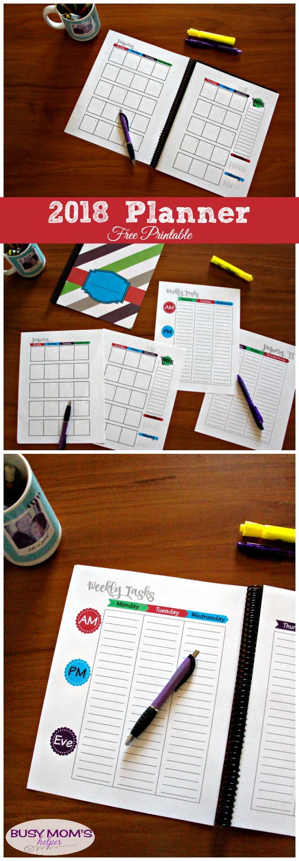 Free Printable 2018 Planner & 2018 Calendar #planner #calendar #freeprintable #printable2018planner #printable2018calendar #organizing #homemanagement #timemanagement