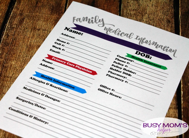 Family Home Binder Printables - keep all your family's important information in one, simple place with this helpful printable pack perfect for busy moms! There's pages for emergency contacts & plans, birthdays, medical and school information, budgets, weekly tasks and to do lists, menu and shopping lists, babysitter sheet & more! #printable #homebinder #familybinder #busymoms #homemanagement