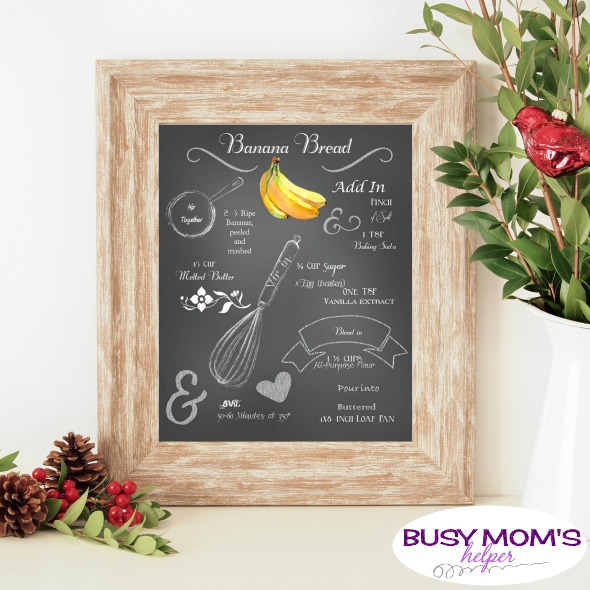 Printable Banana Bread Recipe Chalkboard Art