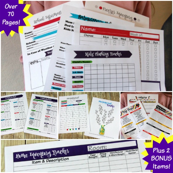 Ultimate Set of Printables for Busy Families! Practically every printable a busy family could use - over 70 pages PLUS two BONUS items! Help get organized with categories like: Money, Scheduling/Time Management, Kitchen/Meal Planning, Security & Home Management, as well as Trip Planning! #printables #busymom #busyparents #busyfamily #busyfamilies #printableset #parenting #moms #money #homemanagement #timemanagement