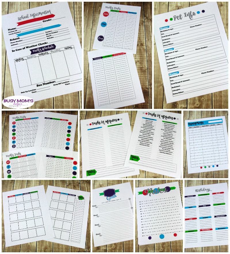 Ultimate Set of Printables for Busy Families! Practically every printable a busy family could use - over 70 pages PLUS two BONUS items! Help get organized with categories like: Money, Scheduling/Time Management, Kitchen/Meal Planning, Security & Home Management, as well as Trip Planning! #printables #busymom #busyparents #busyfamily #busyfamilies #printableset #parenting #moms #money #homemanagement #timemanagement